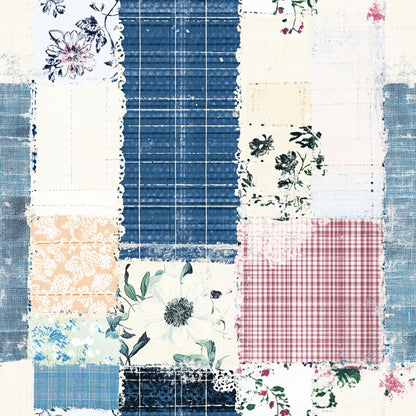 Shabby Chic Floral Gingham Pattern 1 Quilting Cotton Fabric