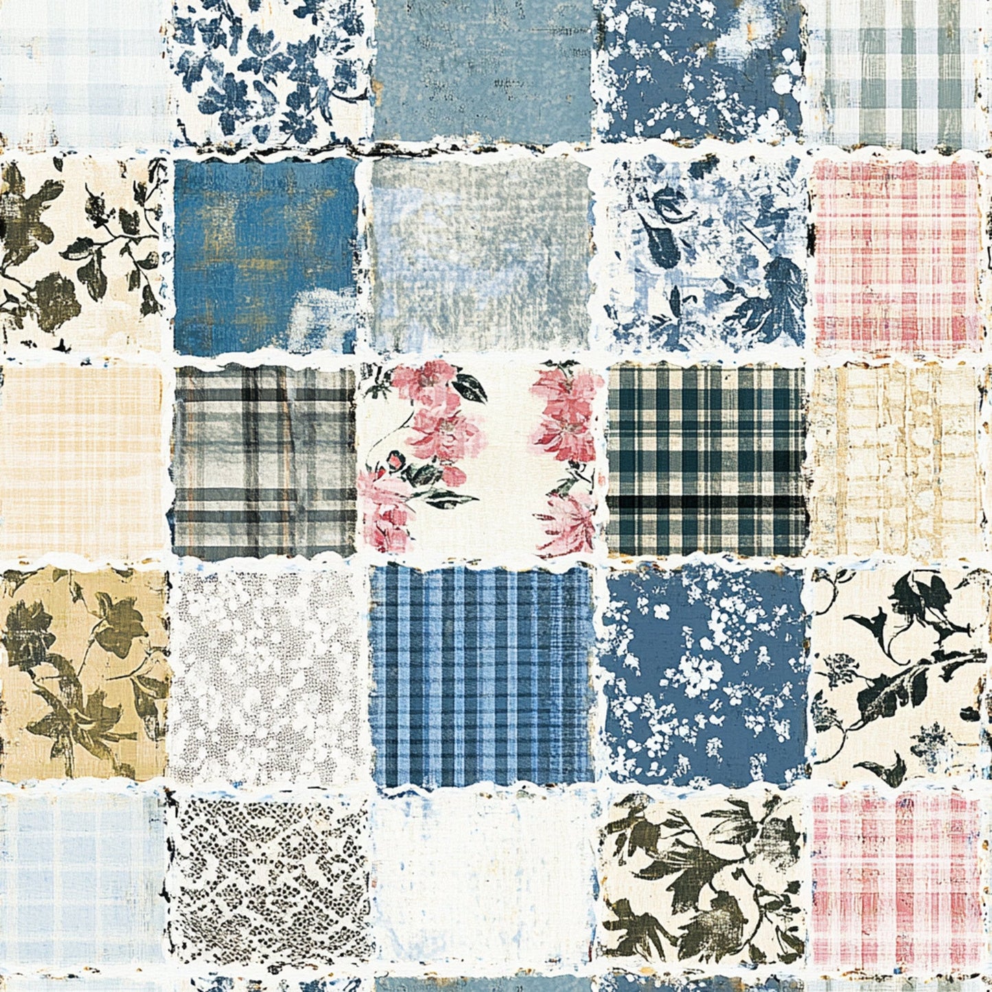 Shabby Chic Floral Gingham Pattern 2 Quilting Cotton Fabric