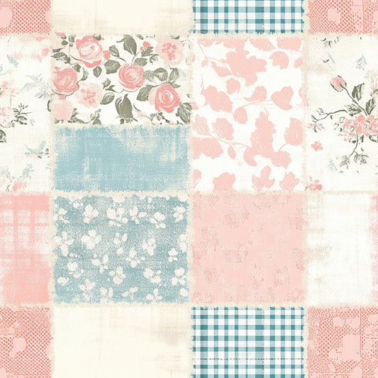 Shabby Chic Floral Gingham Pattern 3 Quilting Cotton Fabric