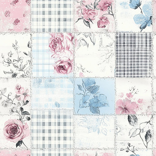 Shabby Chic Floral Gingham Pattern 5 Quilting Cotton Fabric