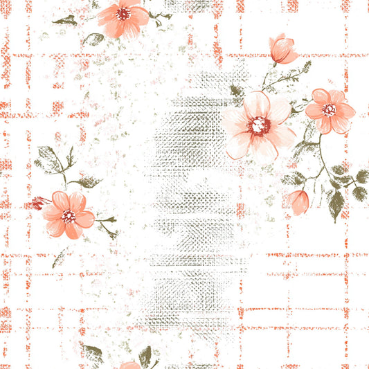 Shabby Chic Floral Gingham Pattern 7 Quilting Cotton Fabric