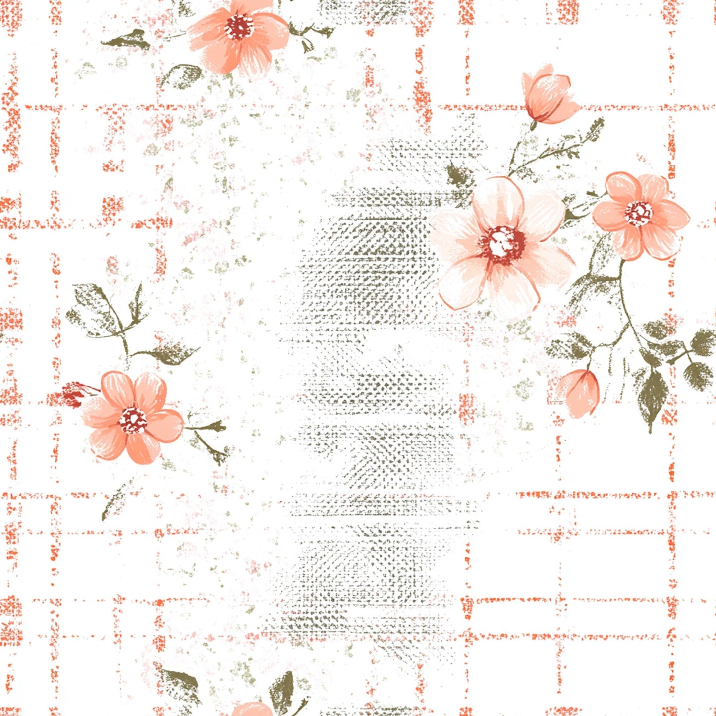 Shabby Chic Floral Gingham Pattern 7 Quilting Cotton Fabric