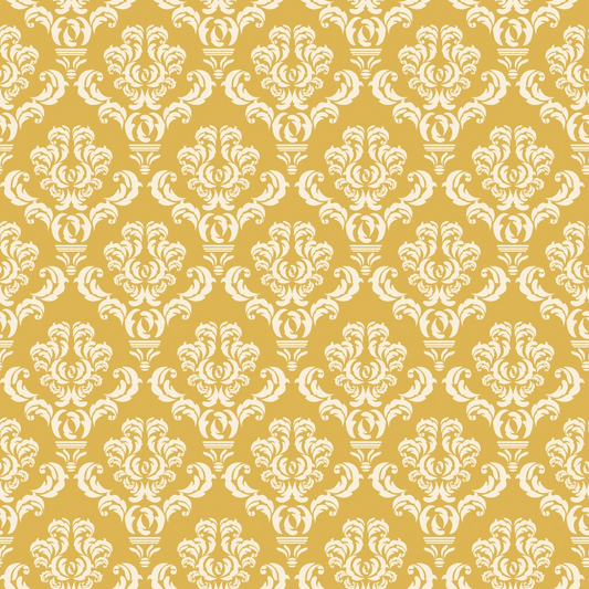 Simple Damask White on Gold Quilting Cotton Fabric