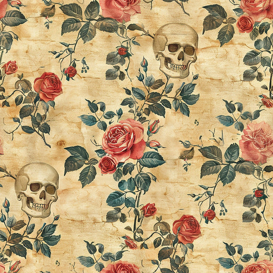 Skulls and Roses Pattern 1 Quilting Cotton Fabric