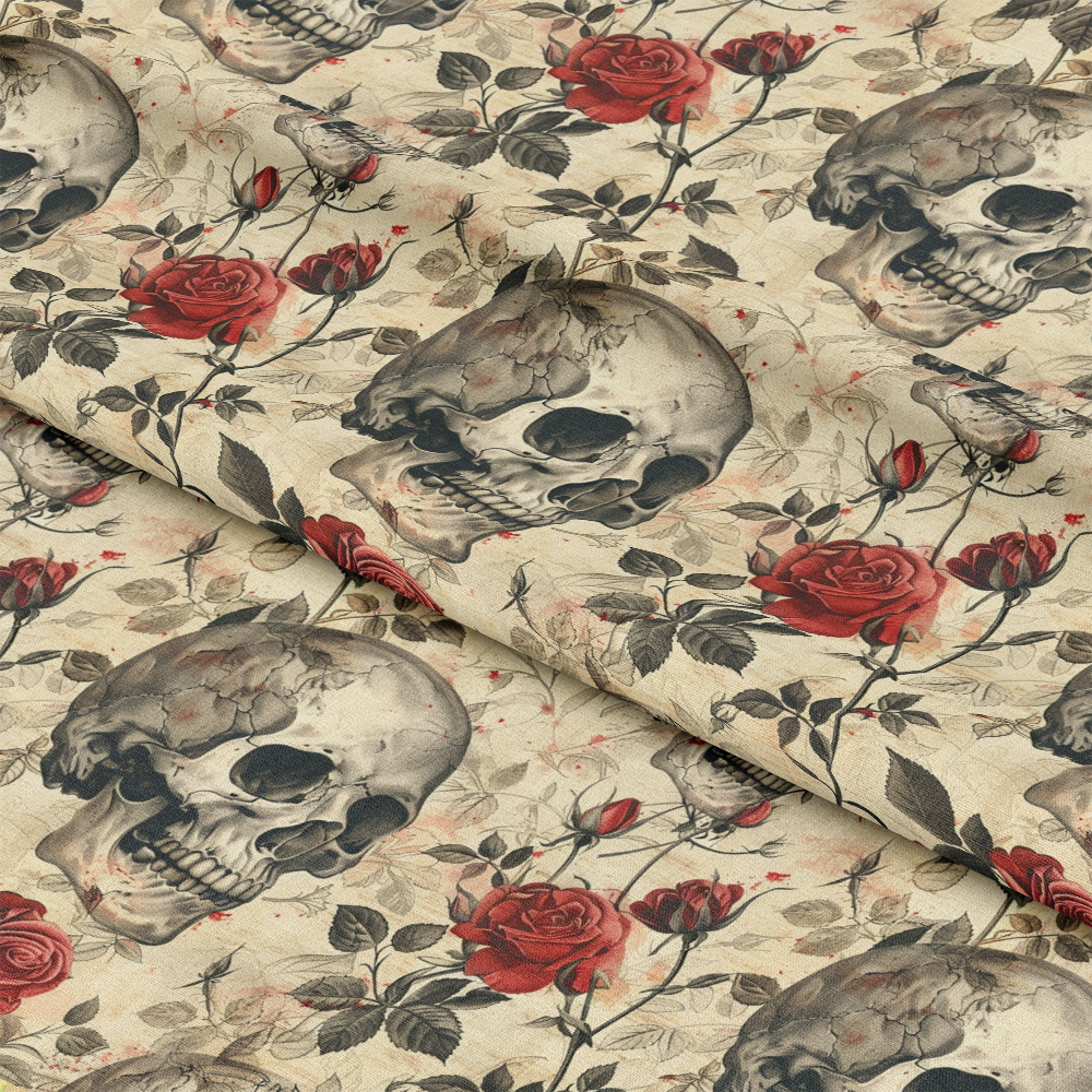 Skulls and Roses Pattern 10 Quilting Cotton Fabric
