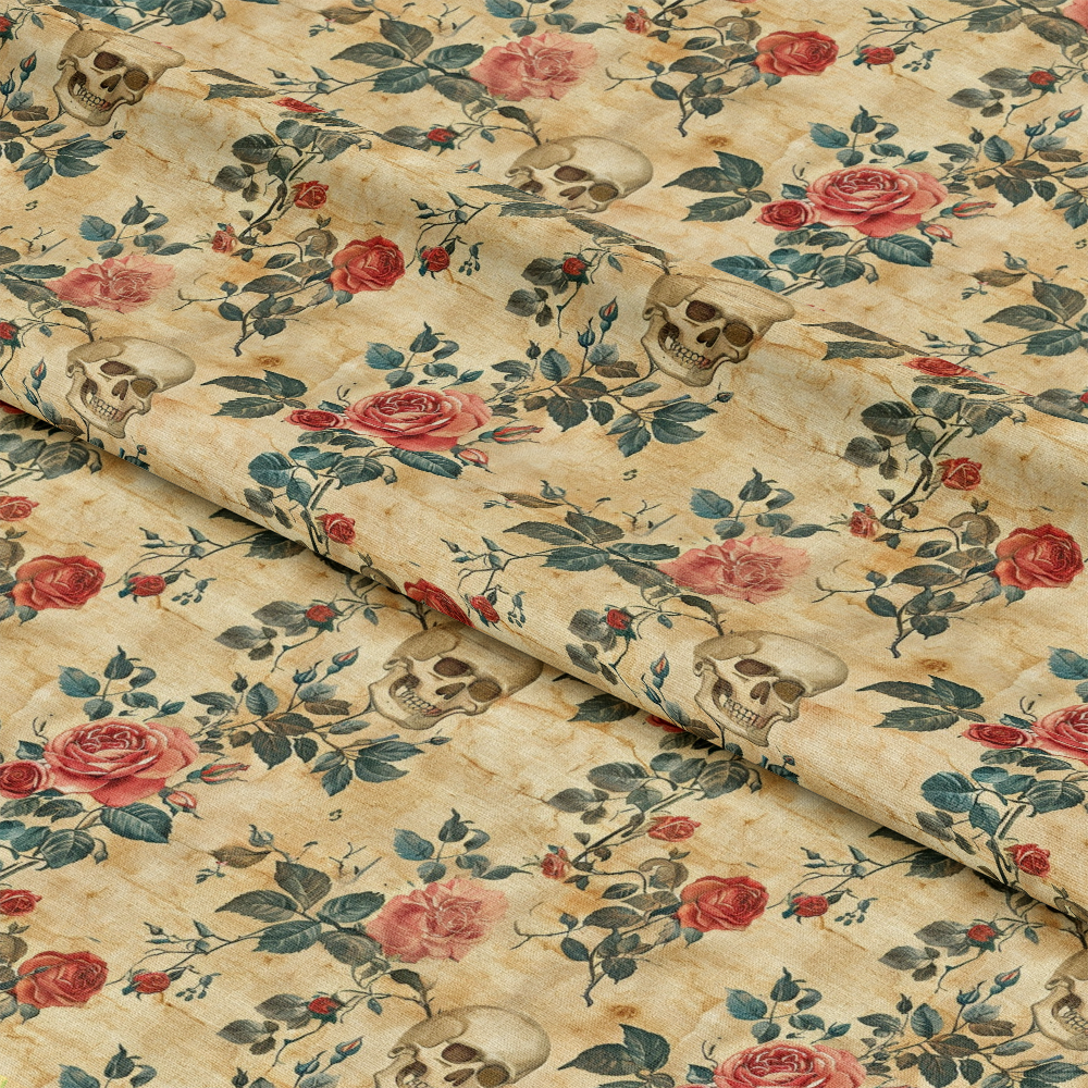 Skulls and Roses Pattern 1 Quilting Cotton Fabric