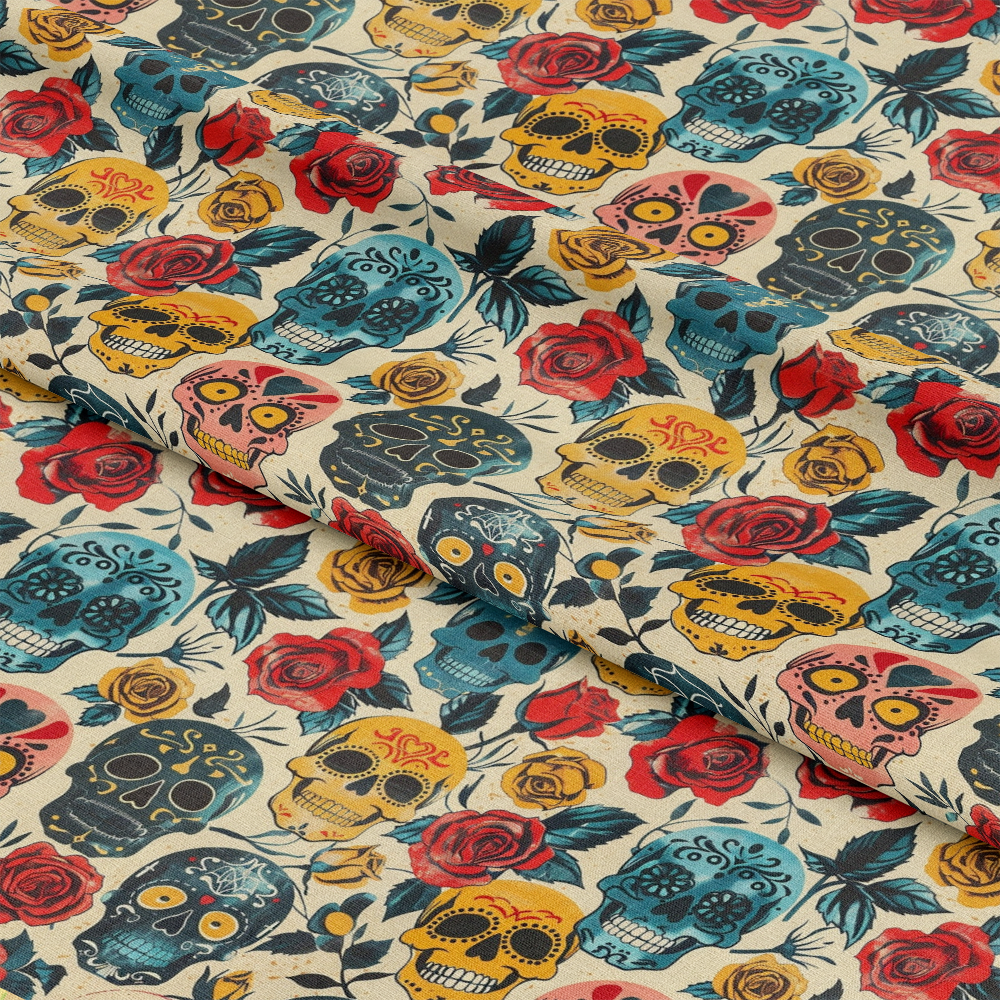 Skulls and Roses Pattern 4 Quilting Cotton Fabric