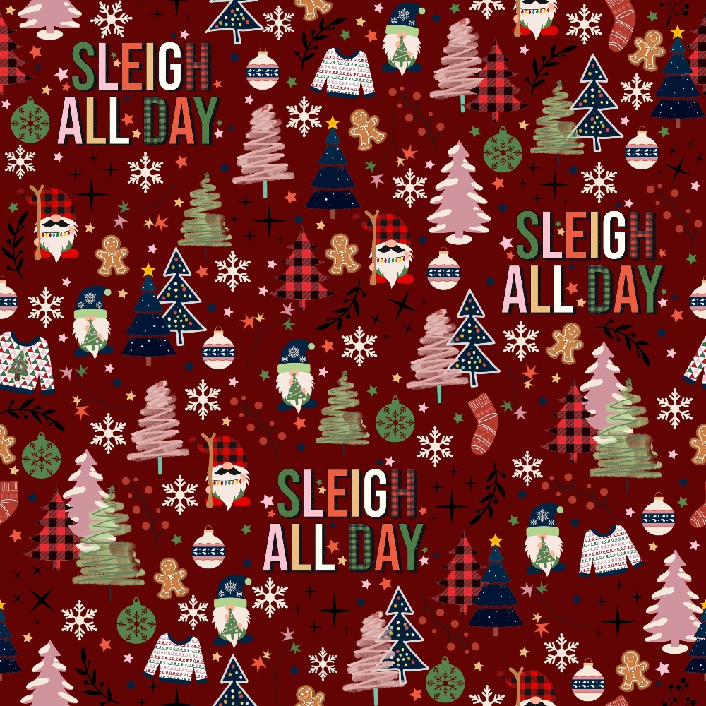 Sleigh All Day Dark Red Minky Fabric