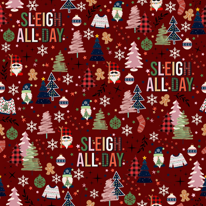 Sleigh All Day Dark Red Minky Fabric
