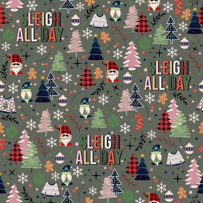 Sleigh All Day Earthy Green Quilting Cotton Fabric