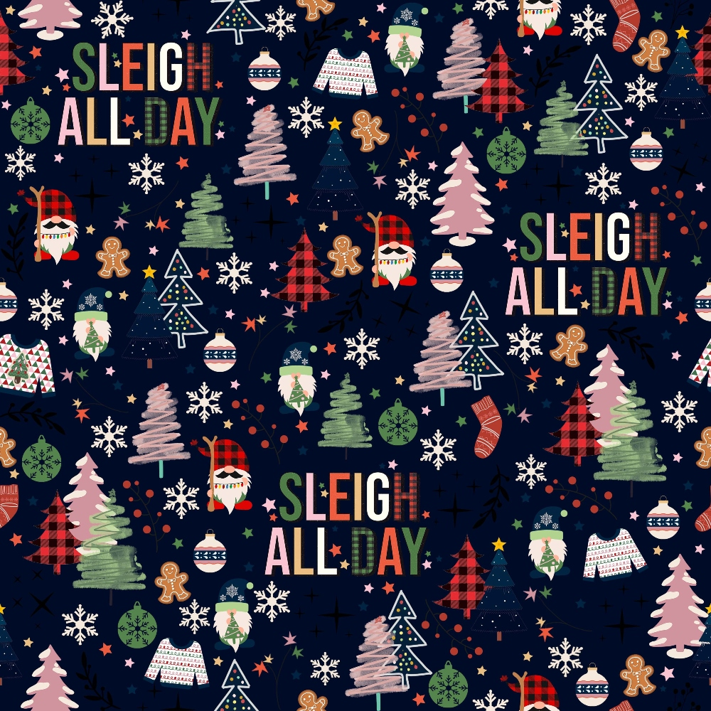 Sleigh All Day Indigo Minky Fabric