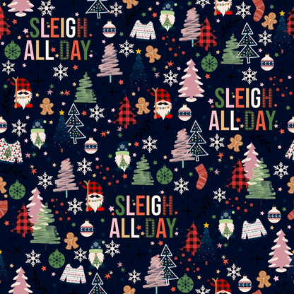 Sleigh All Day Indigo Minky Fabric