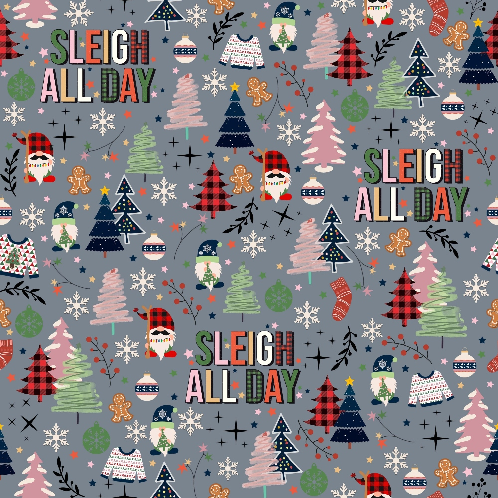 Sleigh All Day Light Grey Minky Fabric
