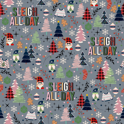 Sleigh All Day Light Grey Minky Fabric