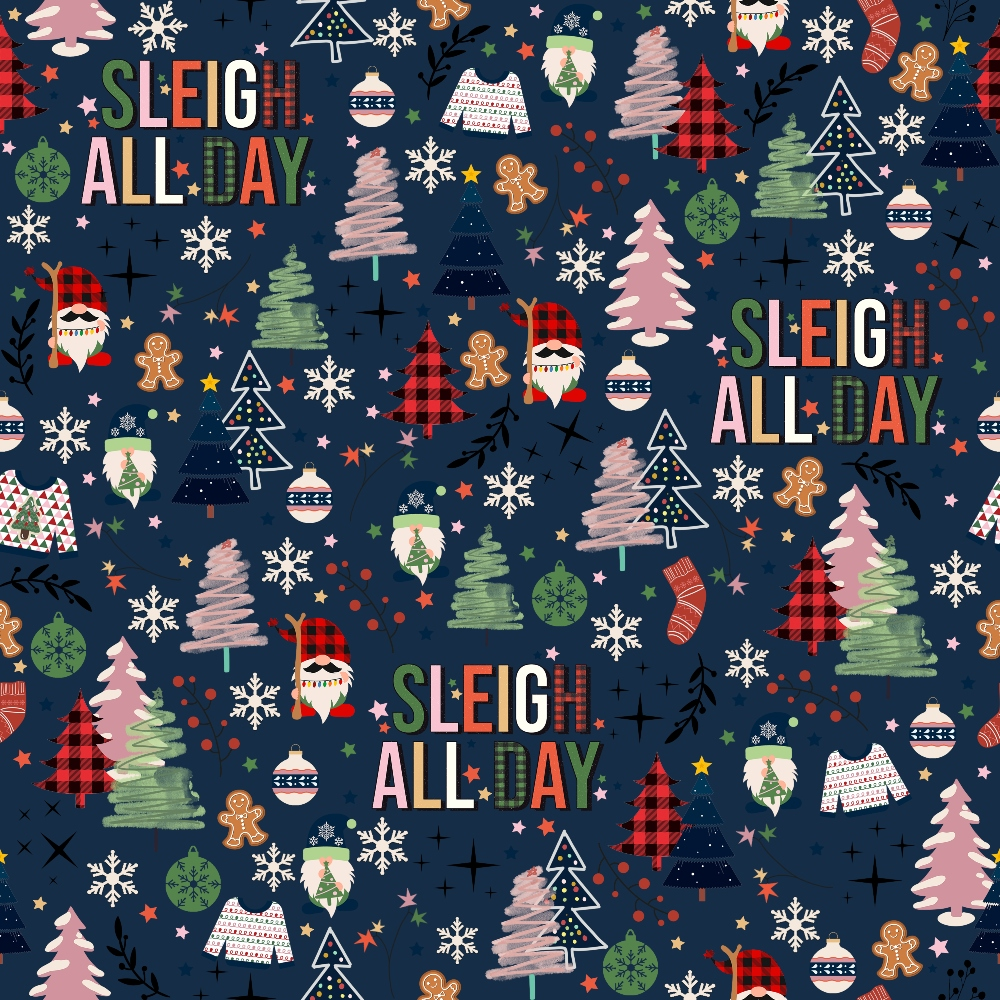 Sleigh All Day Navy Minky Fabric
