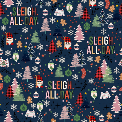 Sleigh All Day Navy Minky Fabric