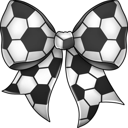 Soccer Bow Fabric Panel featuring a black and white soccer ball pattern printed on premium cotton fabric.