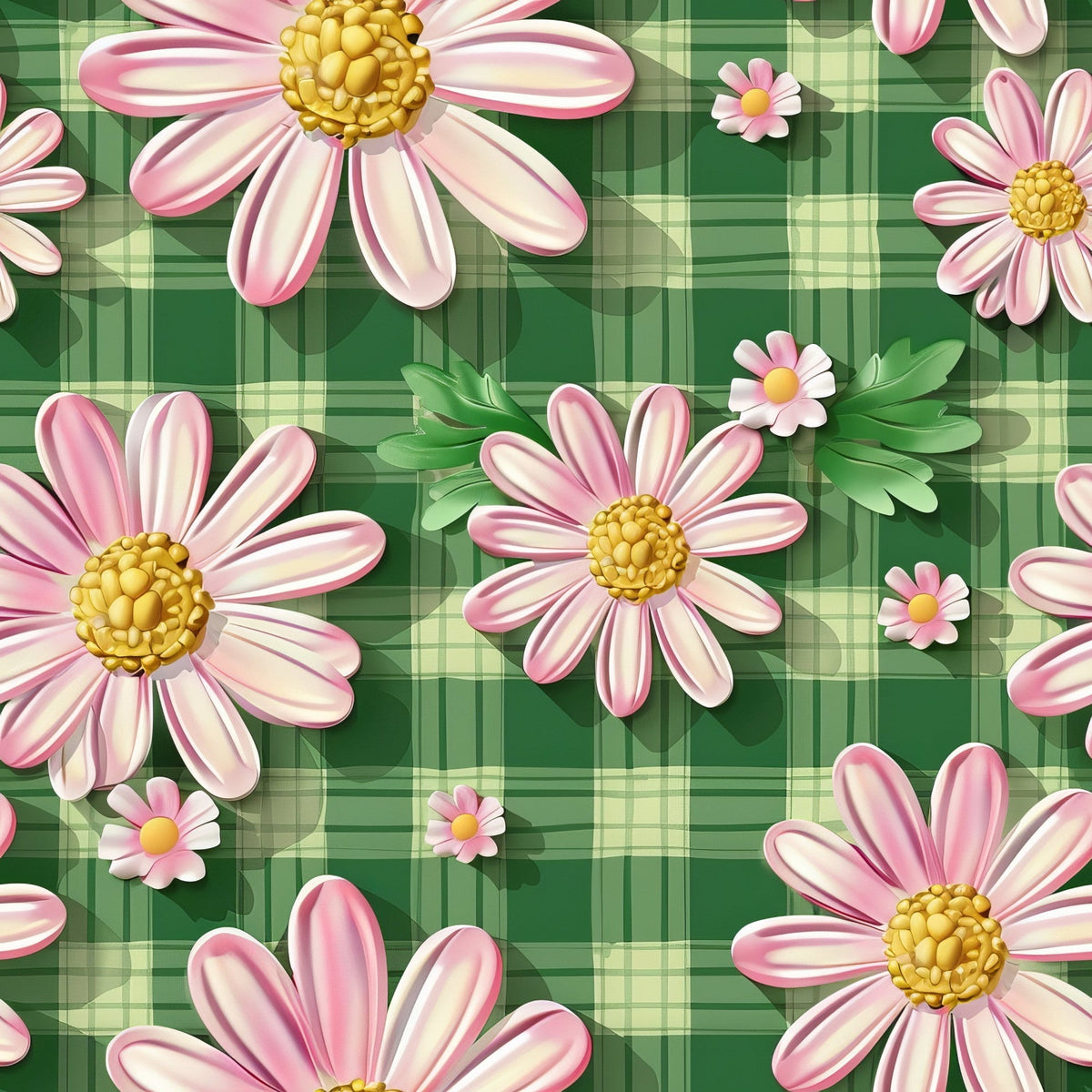 Gingham Daisies Pattern 12 Minky Fabric