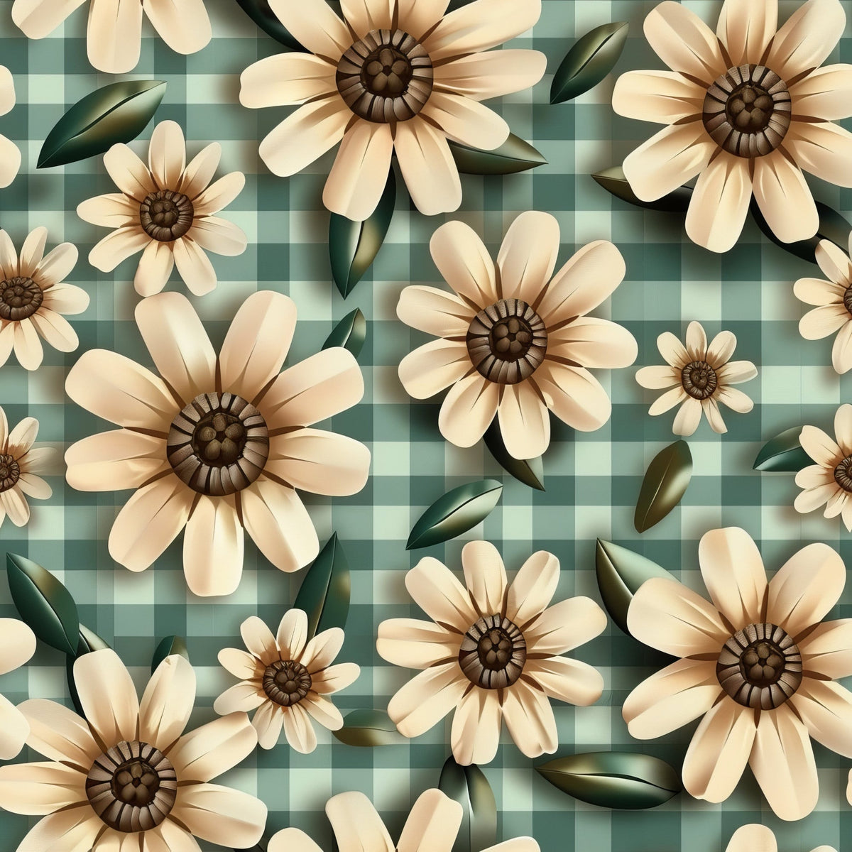 Gingham Daisies Pattern 3 Minky Fabric