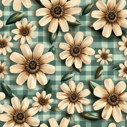 Gingham Daisies Pattern 3 Minky Fabric