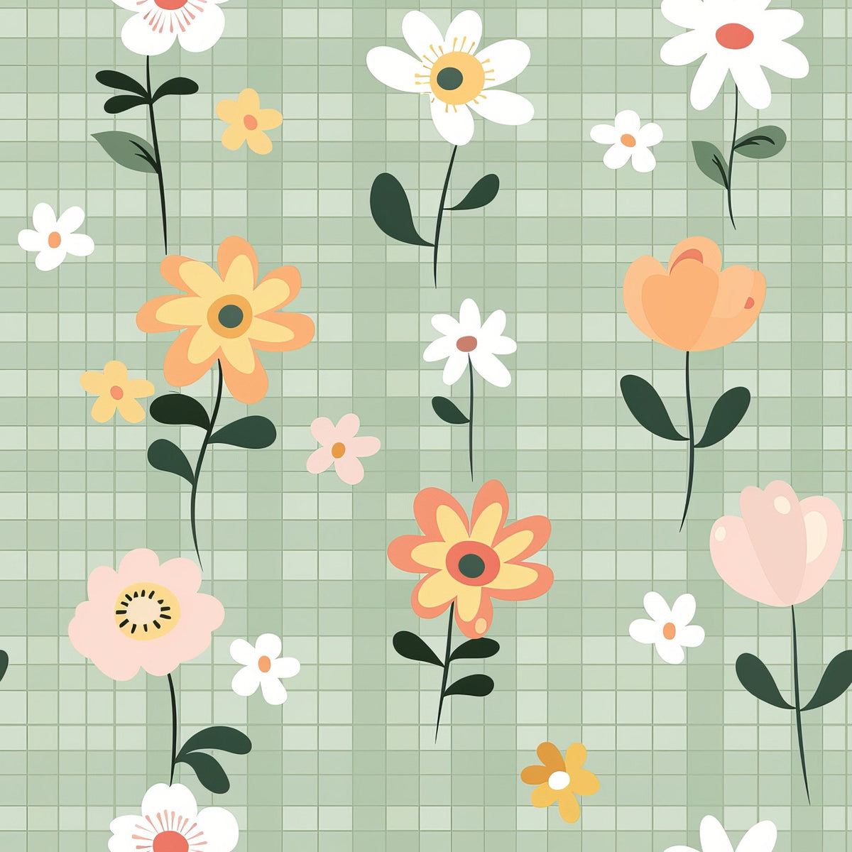 Gingham Daisies Pattern 5 Minky Fabric