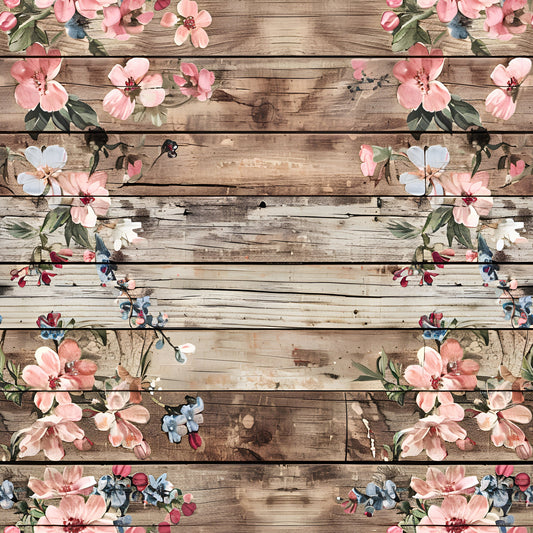 Spring Flowers Rustic Wood Background Pattern 10 Quilting Cotton Fabric
