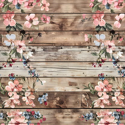 Spring Flowers Rustic Wood Background Pattern 10 Quilting Cotton Fabric