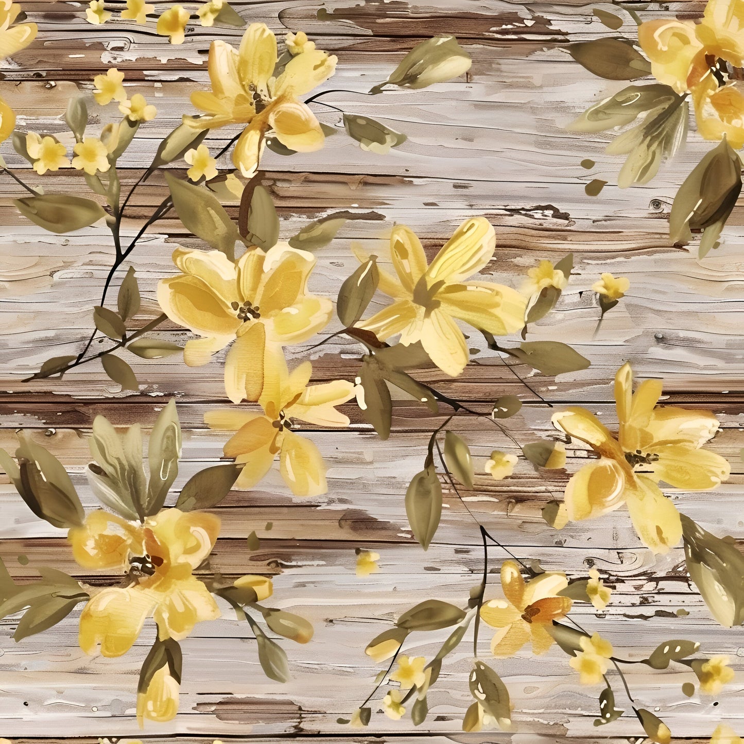 Spring Flowers Rustic Wood Background Pattern 11 Quilting Cotton Fabric