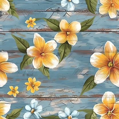 Spring Flowers Rustic Wood Background Pattern 12 Quilting Cotton Fabric