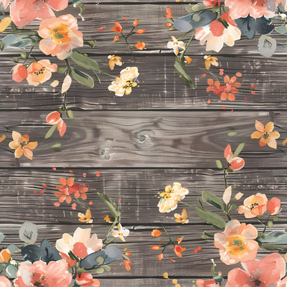 Spring Flowers Rustic Wood Background Pattern 2 Quilting Cotton Fabric