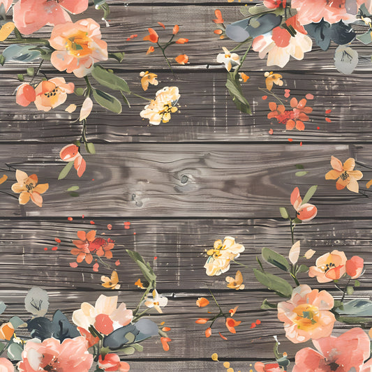 Spring Flowers Rustic Wood Background Pattern 2 Quilting Cotton Fabric