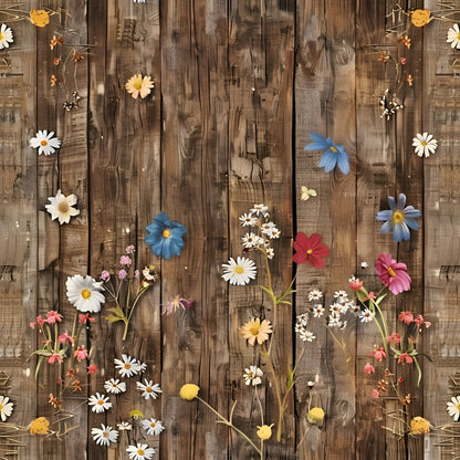 Spring Flowers Rustic Wood Background Pattern 6 Quilting Cotton Fabric
