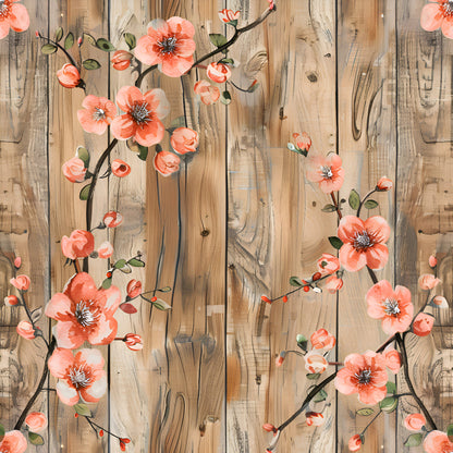Spring Flowers Rustic Wood Background Pattern 8 Quilting Cotton Fabric