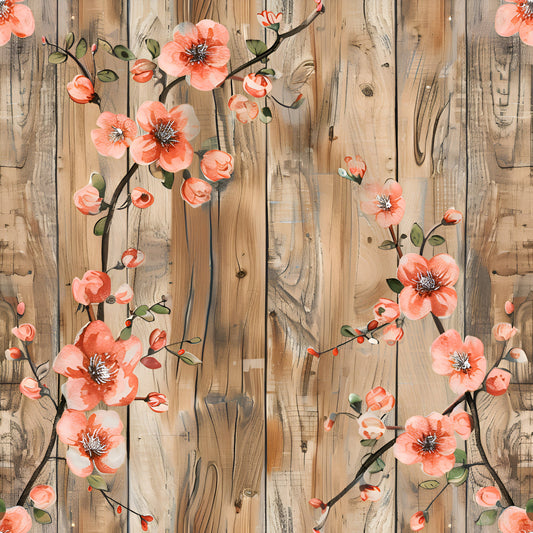 Spring Flowers Rustic Wood Background Pattern 8 Quilting Cotton Fabric