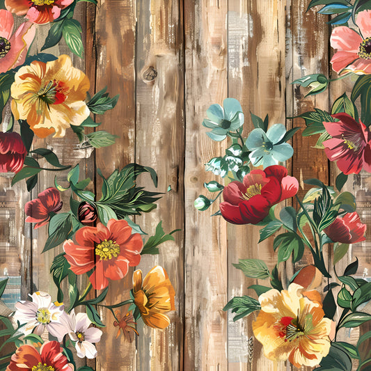 Spring Flowers Rustic Wood Background Pattern 9 Quilting Cotton Fabric