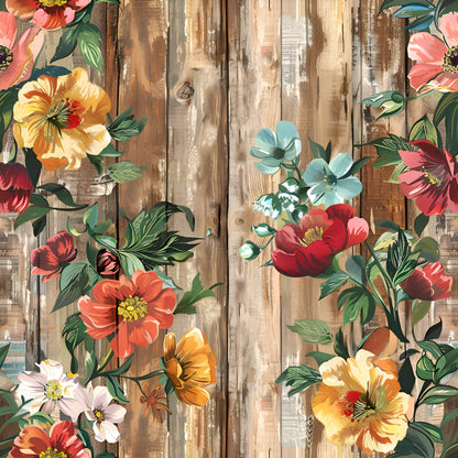 Spring Flowers Rustic Wood Background Pattern 9 Quilting Cotton Fabric