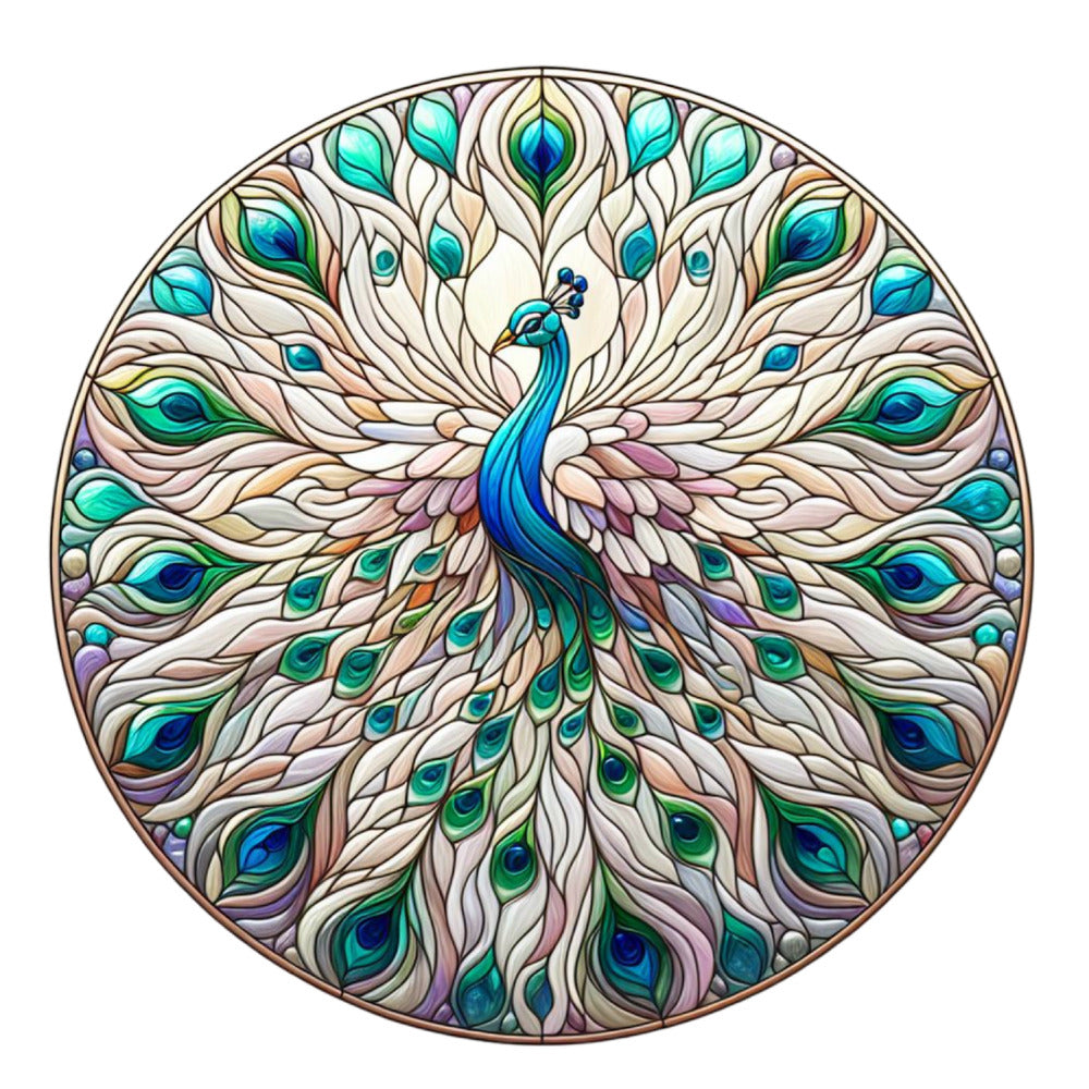 Stained Glass Peacocks Fabric Panel 10 featuring a colorful, intricate peacock design in stained glass style on premium fabric.