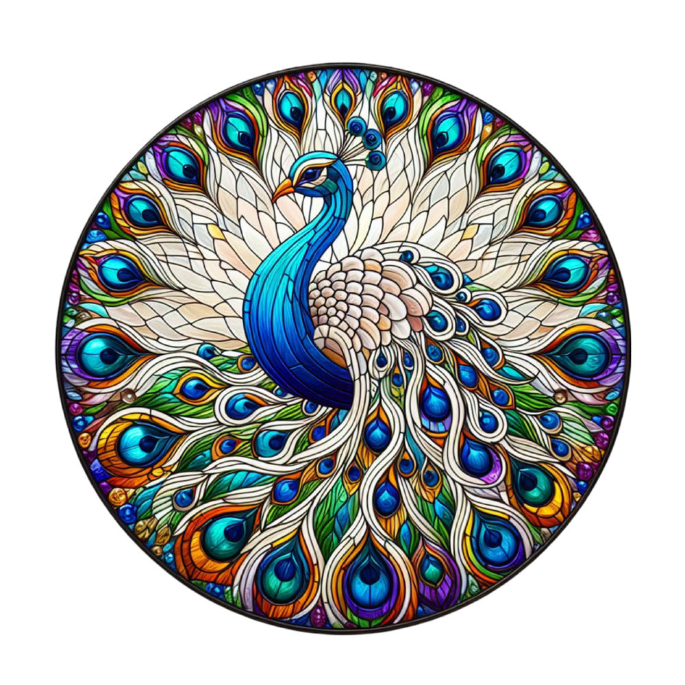Stained Glass Peacocks Fabric Panel 2 featuring a vibrant, detailed peacock design in premium quilting cotton print.