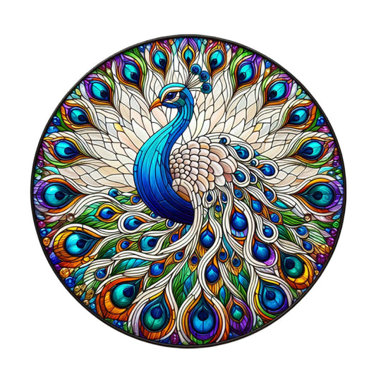 Stained Glass Peacocks Fabric Panel 2 featuring a vibrant, detailed peacock design in premium quilting cotton print.
