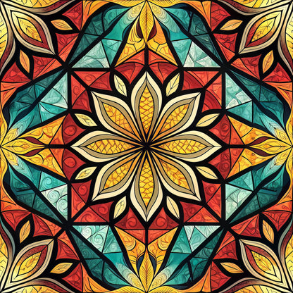 Stained Mosaic Glass Pattern 7 Quilting Cotton Fabric