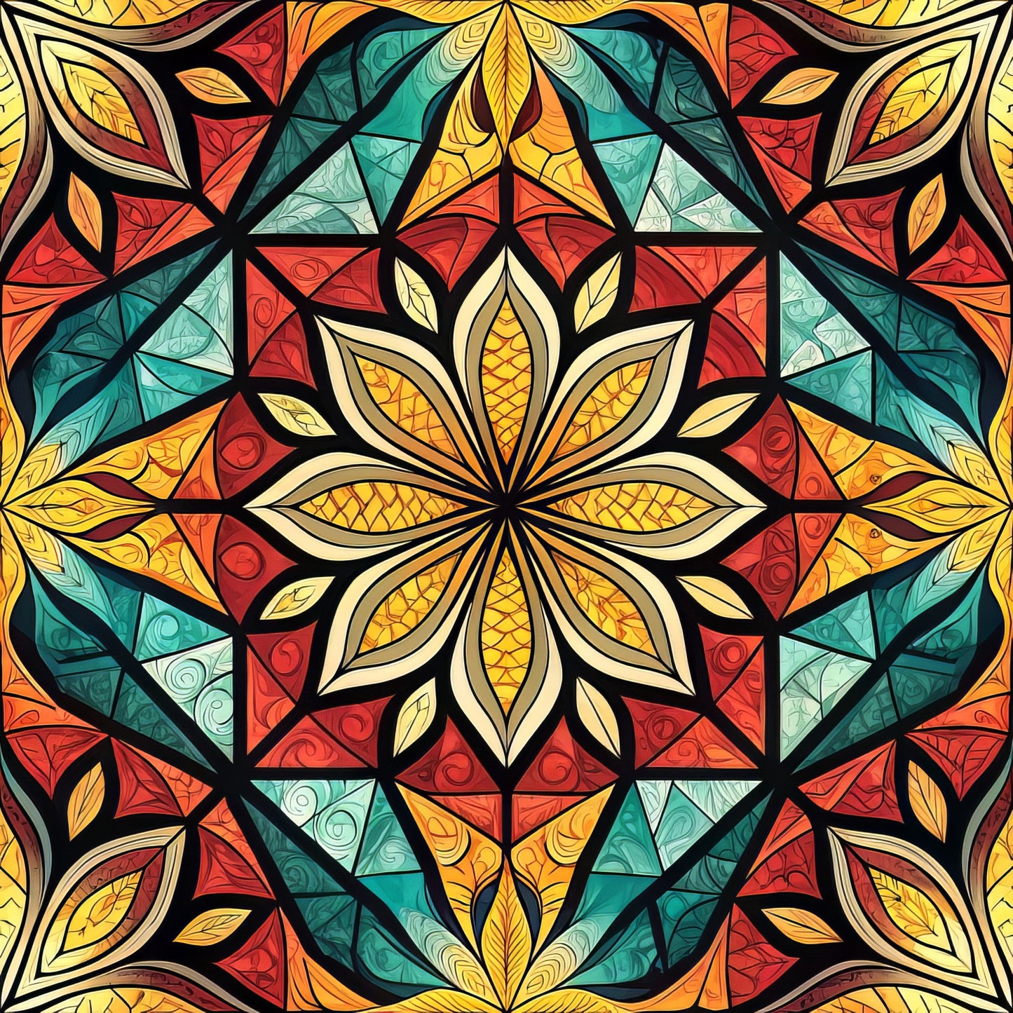 Stained Mosaic Glass Pattern 7 Quilting Cotton Fabric