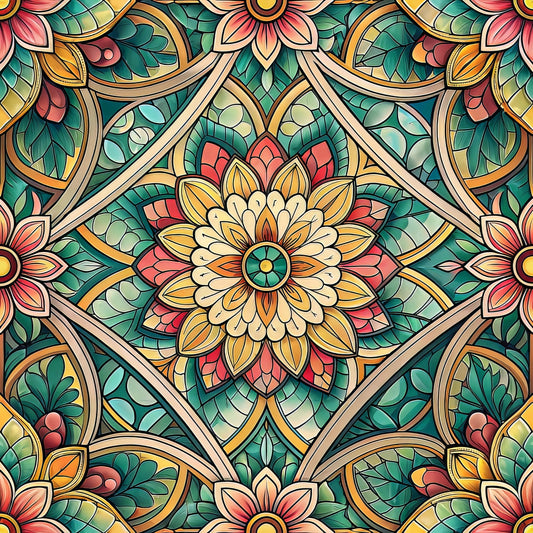 Stained Mosaic Glass Pattern 8 Quilting Cotton Fabric