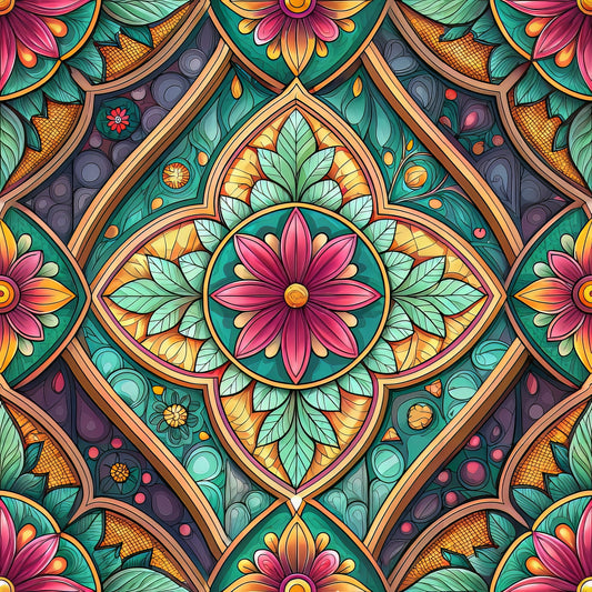 Stained Mosaic Glass Pattern 9 Quilting Cotton Fabric