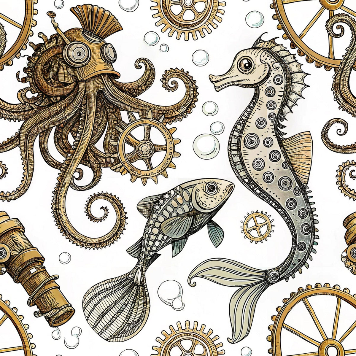 Clockwork Tides Pattern 3 Minky Fabric