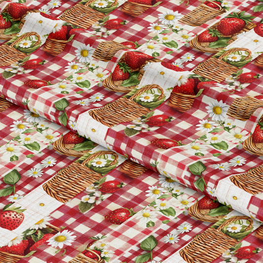 Strawberry Gingham Picnic Pattern 21 Quilting Cotton Fabric
