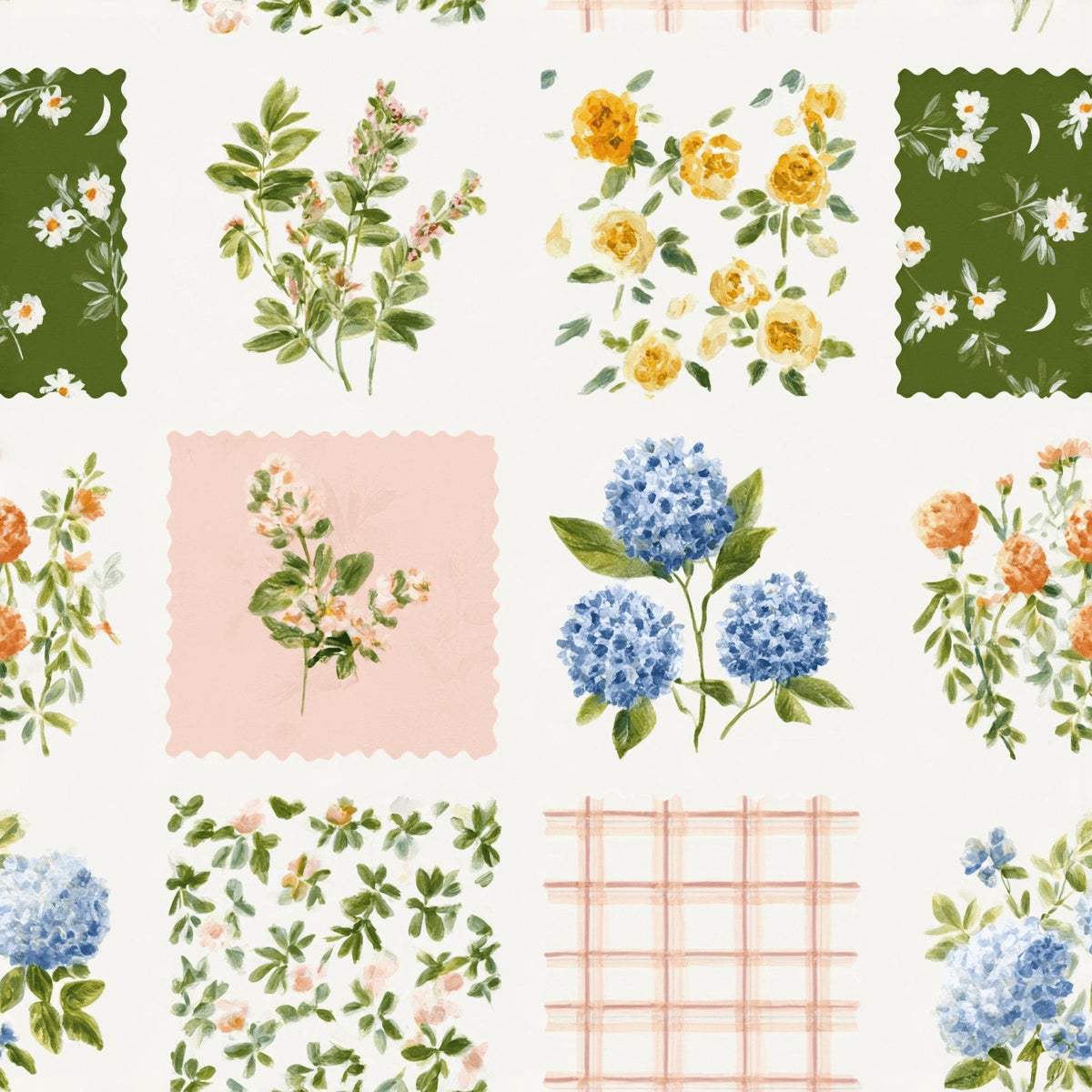 Garden Stamps Pattern 1 Minky Fabric