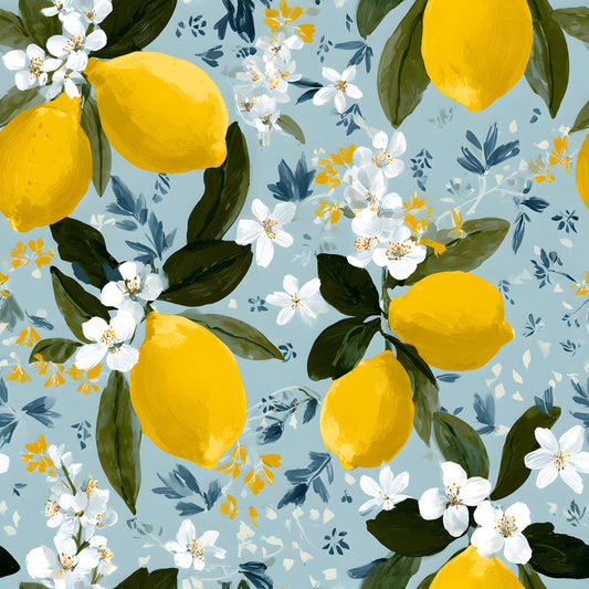 Summer Portuguese Azulejo Lemon Pattern 10 Quilting Cotton Fabric
