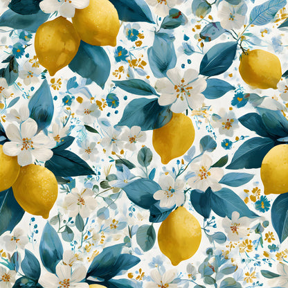 Summer Portuguese Azulejo Lemon Pattern 12 Quilting Cotton Fabric