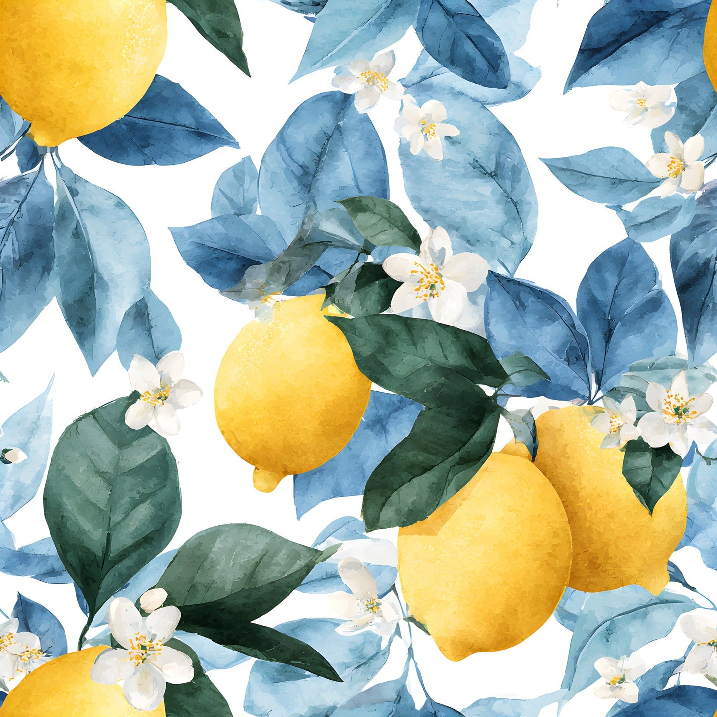 Summer Portuguese Azulejo Lemon Pattern 13 Quilting Cotton Fabric