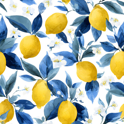Summer Portuguese Azulejo Lemon Pattern 14 Quilting Cotton Fabric